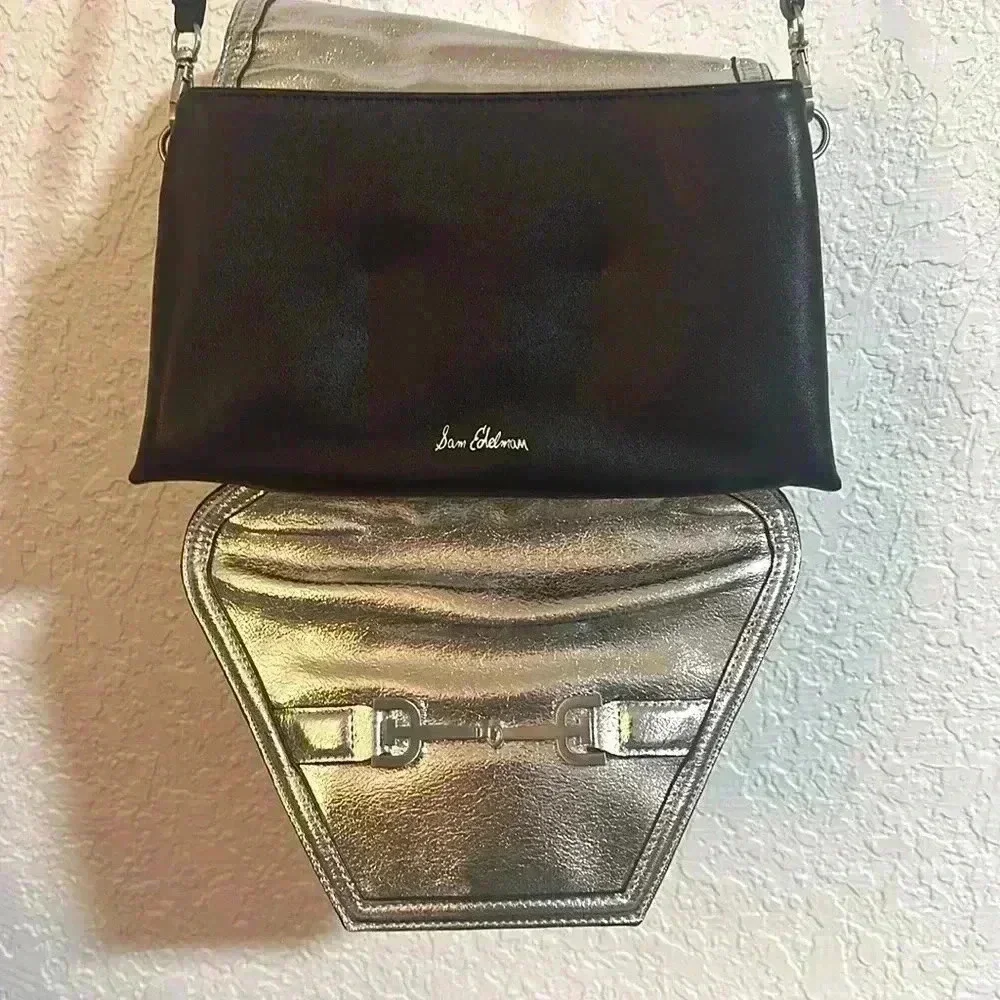 Chic Sam Edelman Black and Silver Studded Crossbody Reversible Handbag - Picture 4 of 7